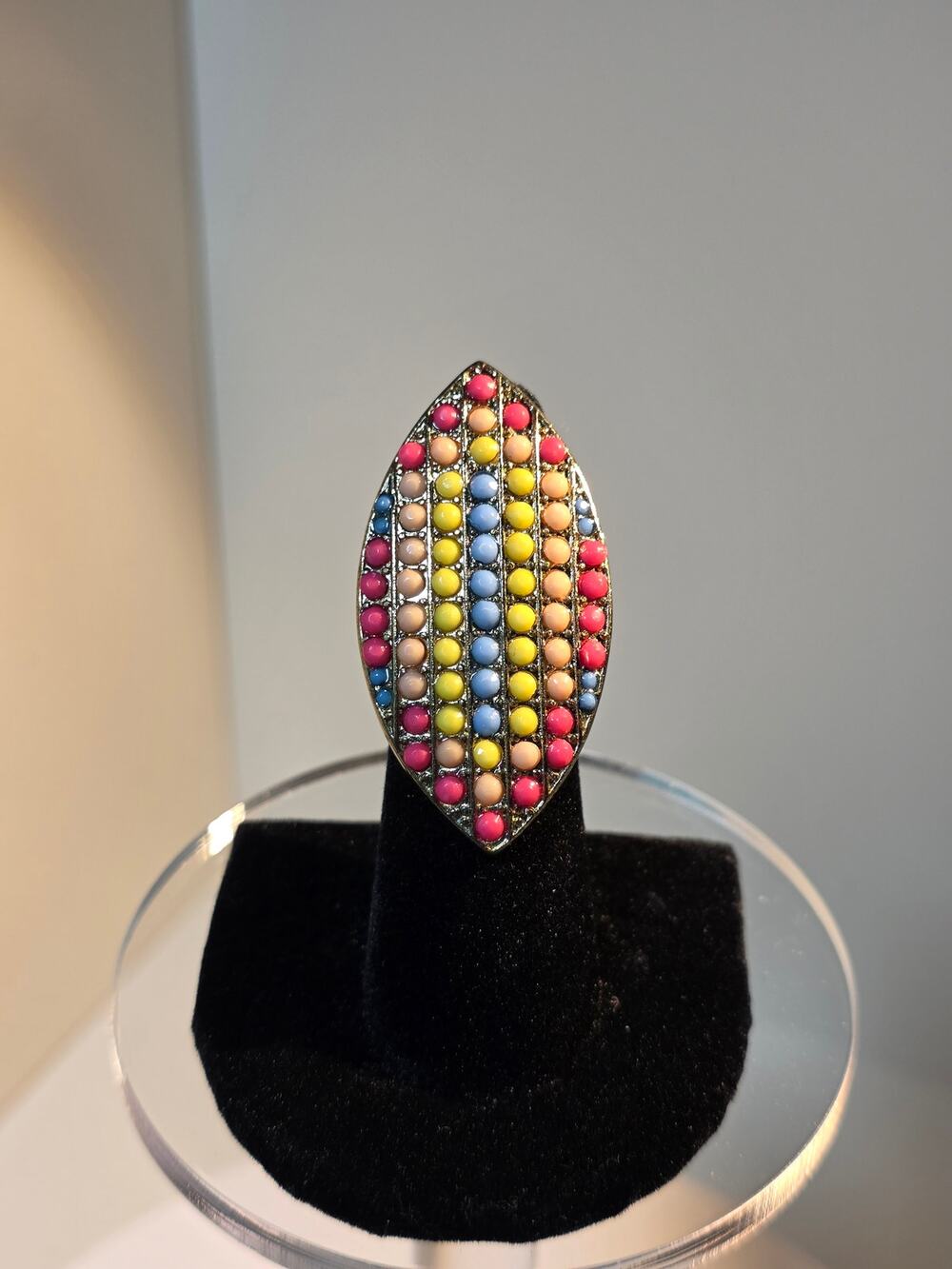 Marquise Shape Shield Ring Boho Statement Mosiac Cocktail Ring Sz 5